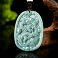 thumbnail image 2 of K-KED Natural Grade A Jade Jadeite Blue Water Ice Species Oval Zodiac Dragon Pendant, 2 of 4