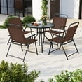 thumbnail image 5 of Costway 6 PCS Patio Dining Set Folding Chairs Glass Table Umbrella Garden Brown, 5 of 10