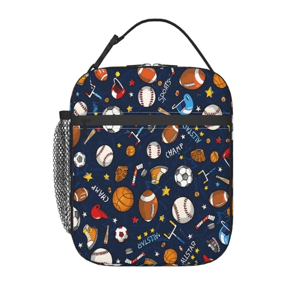 Soccer Baseball Football Lunch Bag Reusable Thermal Lunch Tote with Handle for Women and Men