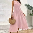 thumbnail image 4 of Birdeem Robes pour Femmes Mode pour Femmes Confort Couleur Unie Plissée Sans Manches Robe à Col Rond, 4 of 12