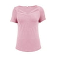 thumbnail image 6 of Duoif Shirts for Women Summer Casual Solid Color Short Sleeved V Neck T Shirt Womens Tops Casual Pink S, 6 of 9
