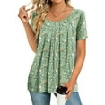 thumbnail image 2 of Womens Spring Tops Casual Floral Print Round Neck Pleated Top Basic Workout Clothes Spring Fashion Outfits, 2 of 10