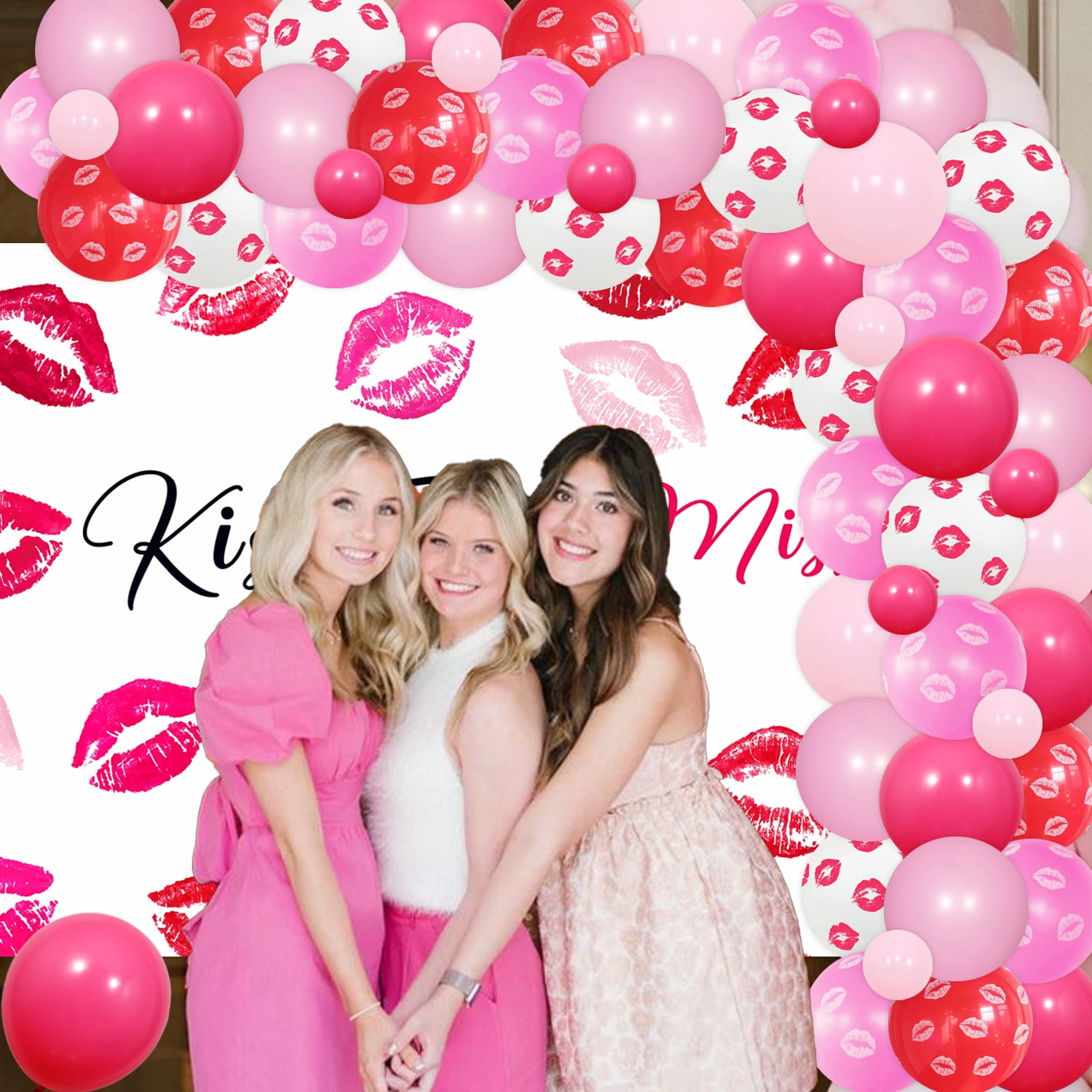Bachelorette Party Balloon Garland Arch kit Decoration Kiss The Miss Goodbye Backdrop Red Lips Balloons for Hen Party Bridal Shower Party Suppiles