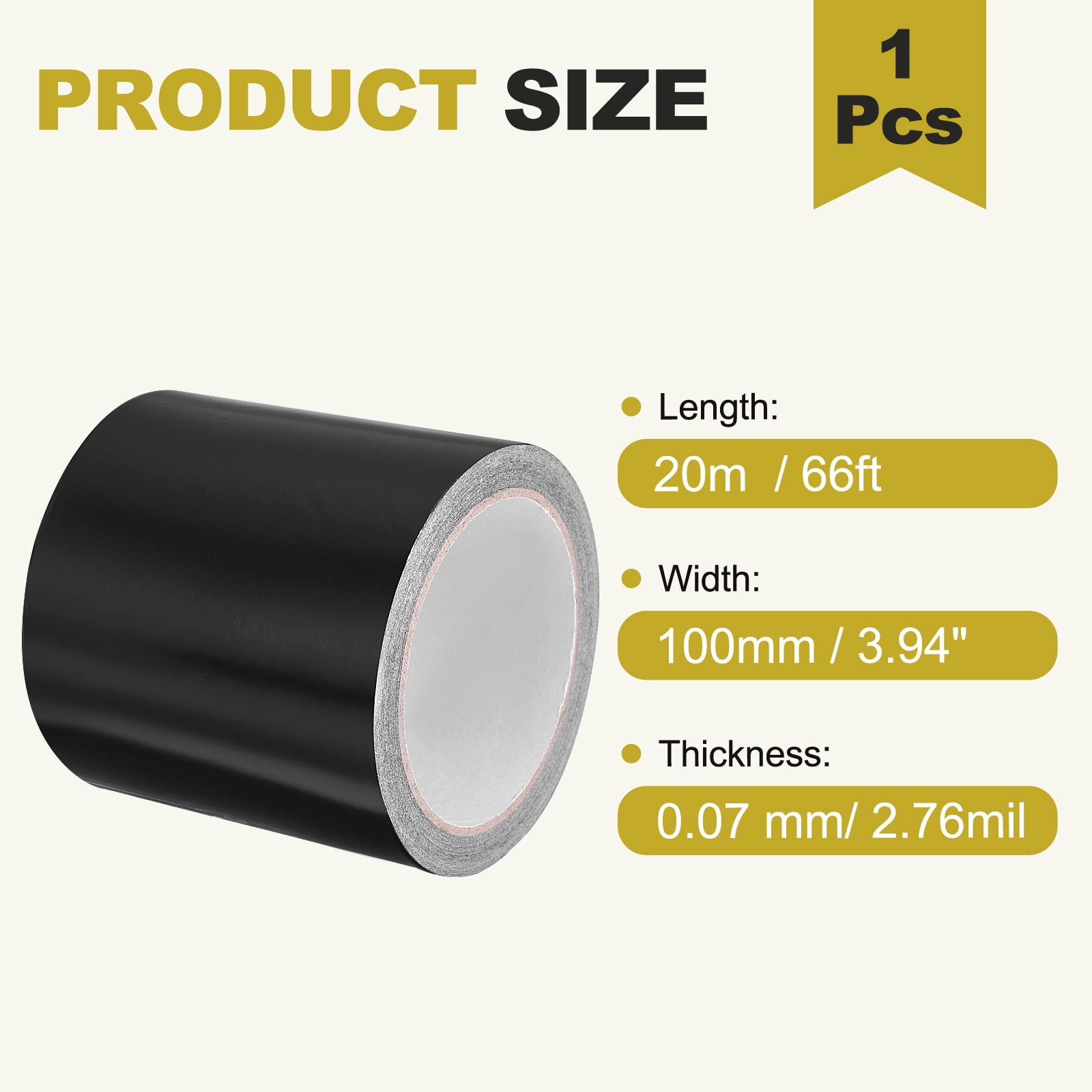Uxcell Aluminum Foil Tape (3.94" x 66ft, 2.76mil, Black) (1 Roll) Heat Resistant Metal Tape, for HVAC Sealing Patching Hot Cold Air Ducts