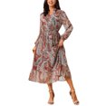 thumbnail image 1 of INSPIRE CHIC Vestidos Boho para Mujeres con Cuello en V, Manga Larga, Puño Fruncido, Corte A, Floral, en Capas, Fluidos, Midi de Otoño, XL Rojo, 1 of 6