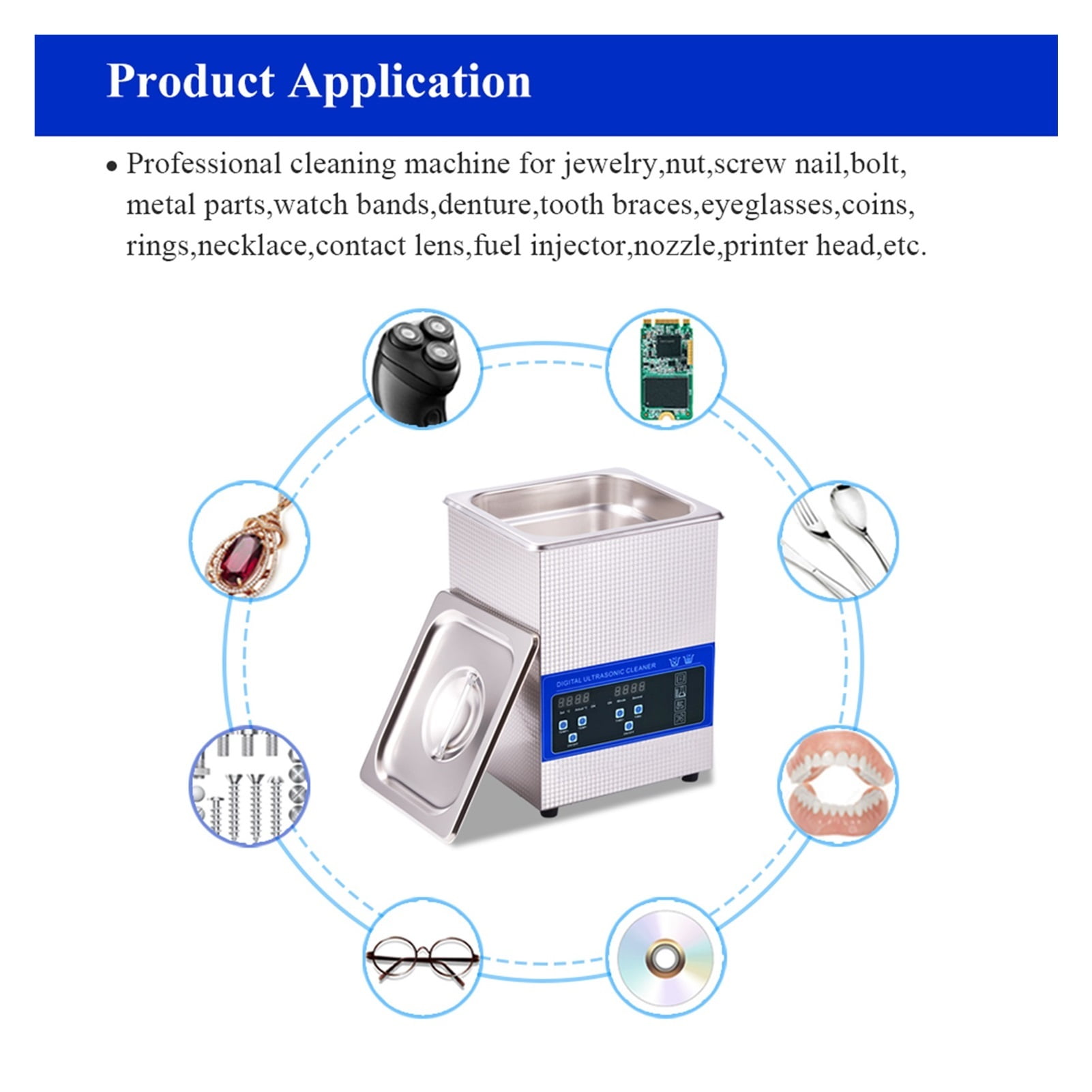 2L Ultrasonic Cleaner Bath Heated Jewelry Glasses Fuel Injector Stones Cutters Dental Razor Ultrasound Sonic Cleaner Degreasing ,Strong Cleaning