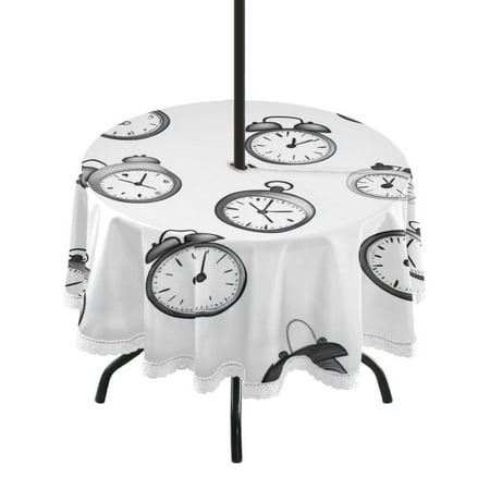 

Round Tablecloth 60*60 Inches Round Tablecloth Outdoor Style Tablecloth With Umbrella Holes Tablecloth Outdoor Suitable For Kitchens and Dining Rooms Cartoon Alarm Clock