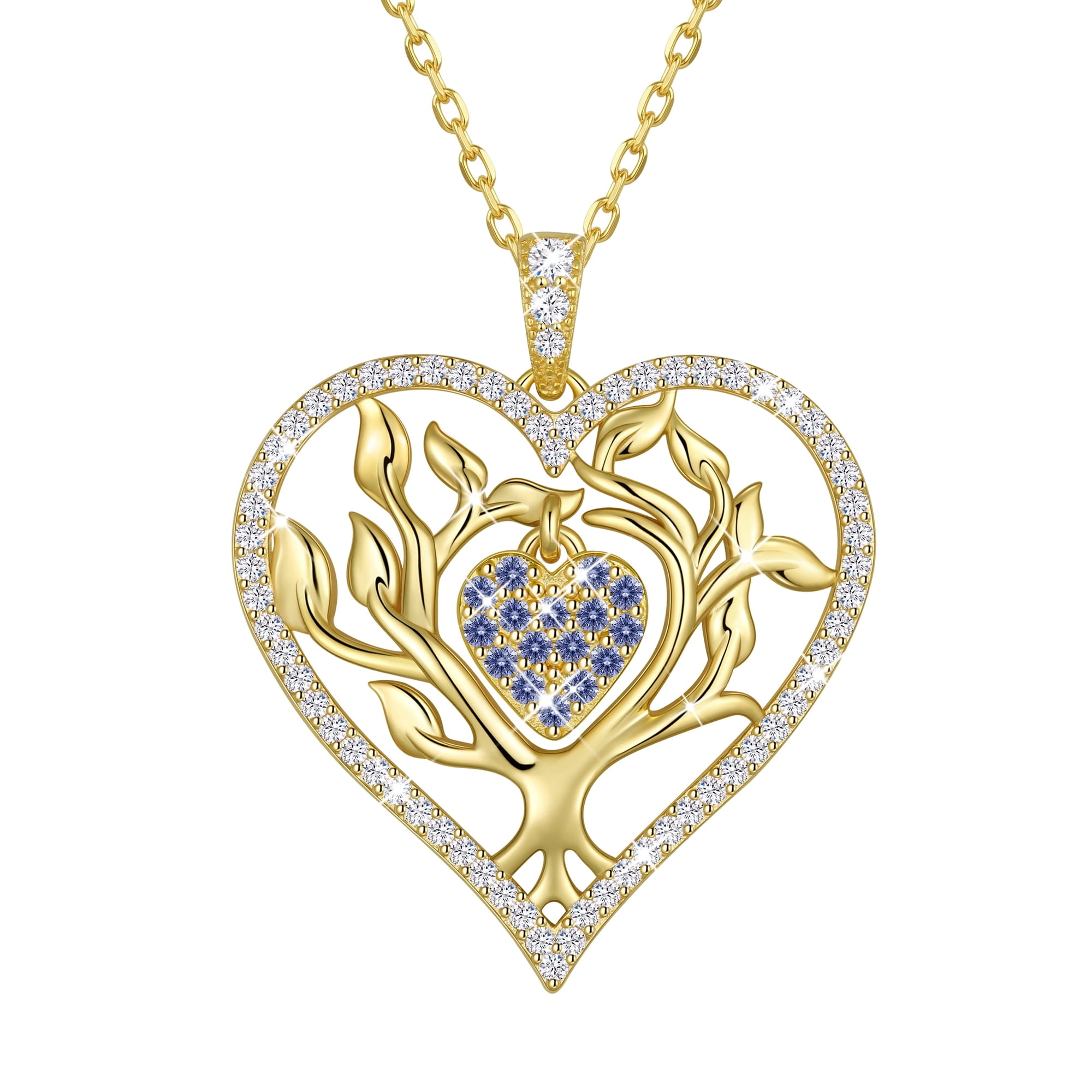 Beautlace Tree of Life Heart Necklace for Women,18K Gold Plated Family Tree December Tanzanite Birthstone Pendant with CZ,Anniversary Birthday Jewelry Gift for Her Mom Wife Girlfriend Daughter