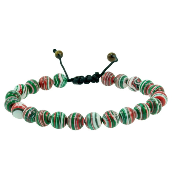 Tricolor Malachite Gemstone Macrame Style Adjustable Bracelet