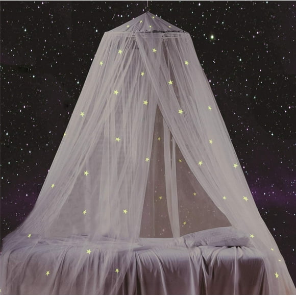 Bed canopy with fluorescent stars, glows in the dark, great gift for baby, children, boys, girls, daughter. Galaxy bed canopy for baby bed, cot