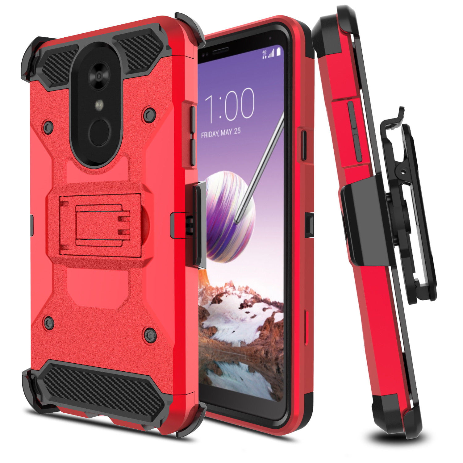 LG Q7 Case, LG Q7 Plus Case, with [Tempered Glass Screen Protector] Full  Coverage [Tank Armor]Dual Layers Phone Cover with Kickstand and Locking  Belt 