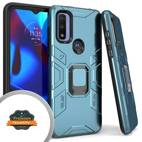 Xpression Case for Motorola Moto G Power 2022 Hybrid Heavy Duty Armor Protective Bumper 360° Degree Ring Holder Kickstand [Military-Grade] Phone Cover [Blue]