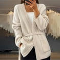 thumbnail image 1 of IMENGL Wool mid length solid knitted cardigan, White L, Size M-XL, 1 of 4