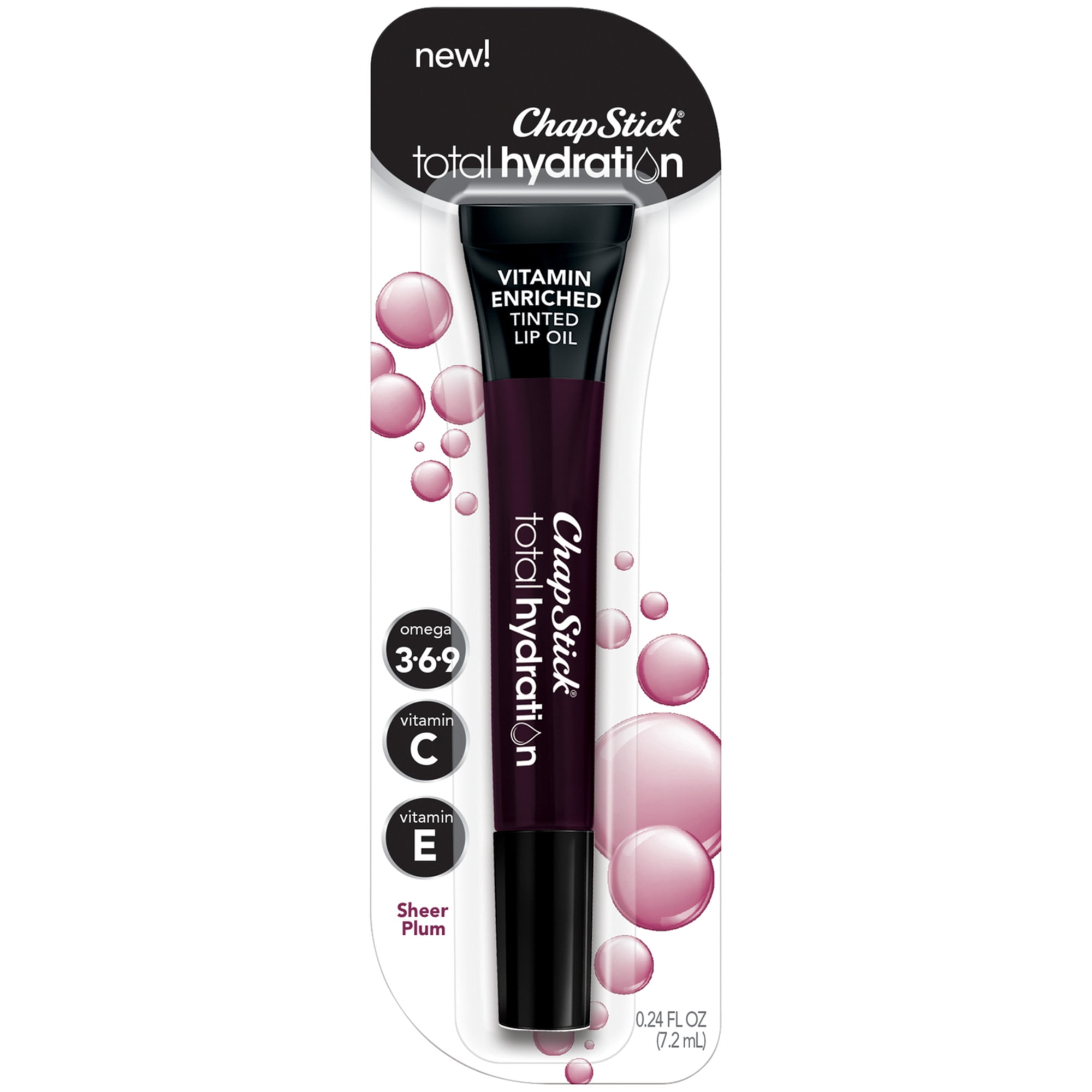 ChapStick Total Hydration Vitamin Enriched Sheer Plum Tinted Hydrating Lip Oil Tube - 0.24 Oz