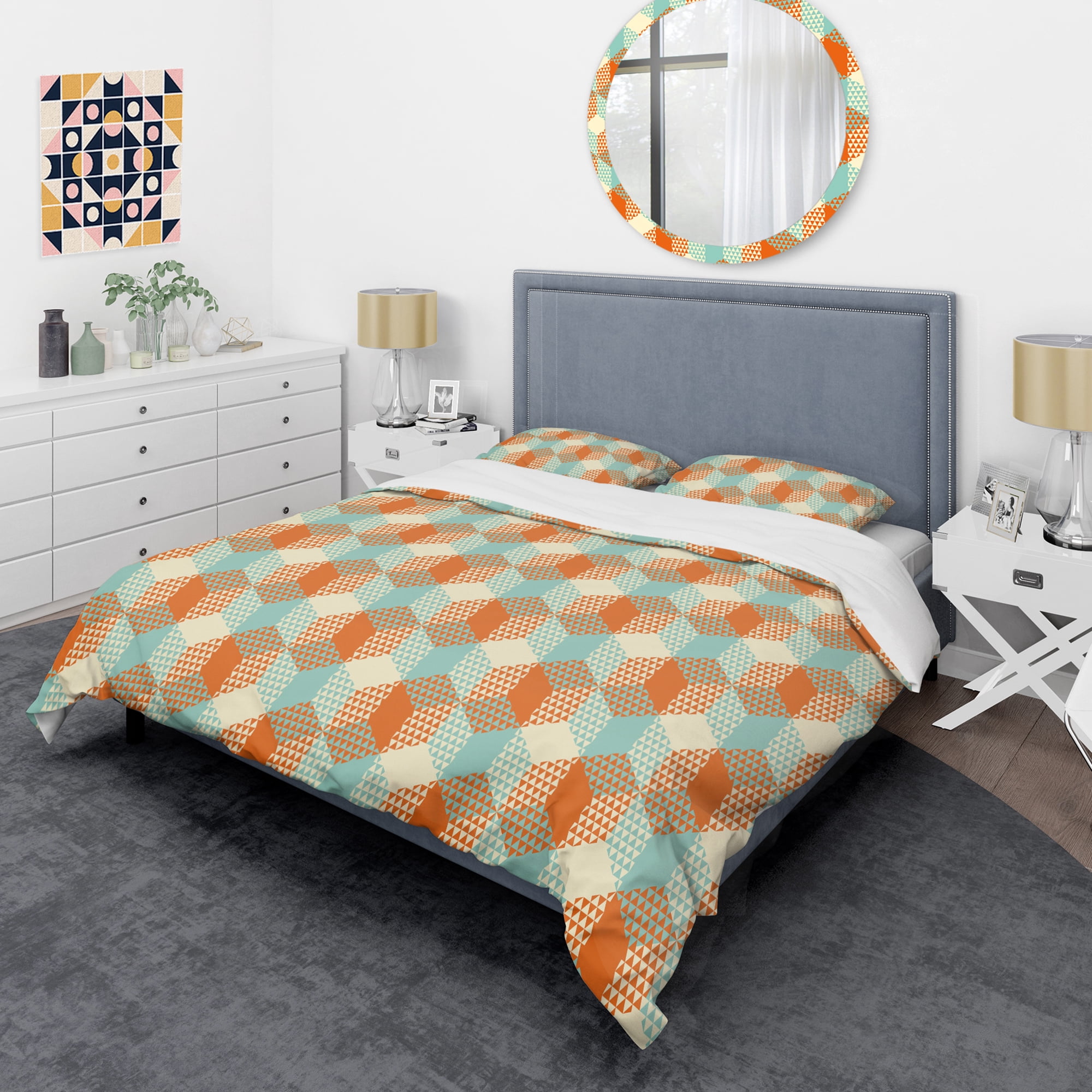 Designart 'Retro Hexagon Pattern VIII' Mid-Century Modern Duvet Cover Set