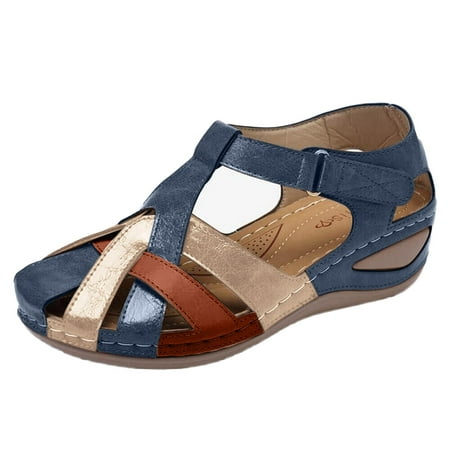 

Tangnade Ladies daily all-match casual shoes New Style Beauty Shoes Hollow Large Size Wedge Heel Women Sandals Navy 37