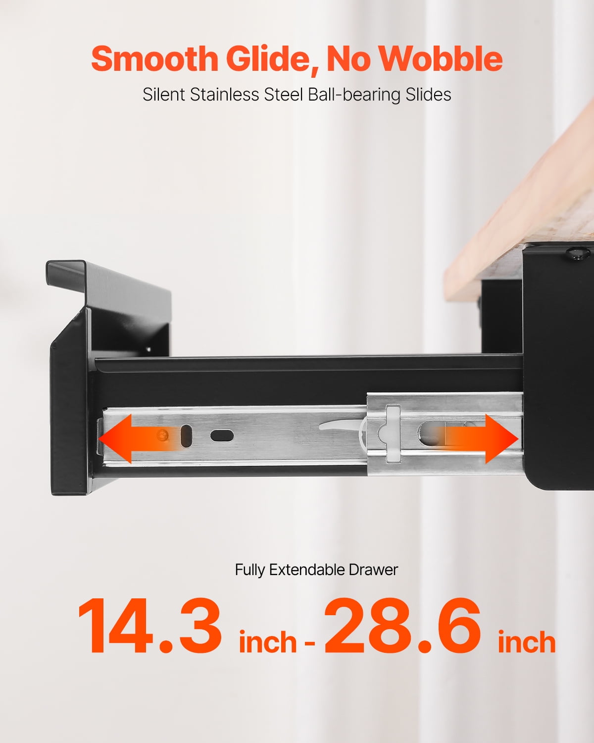VEVOR 16" Wide Under Desk Drawer Slide Out, Under Desk Mount Pull Out Drawer Attachment, Hidden Desk top Storage Organizer, Under Table Pencil Drawer for Office Home Sit Stand Workstation, 17x9x4 In