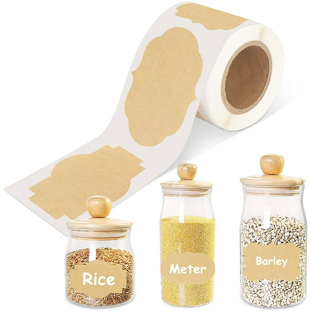 Jar Labels Stickers, 150 PCS Self-Adhesive Labels, Kraft Label Stickers, Blank Gift Tags Sticker, Holiday Present Stickers, Kraft Paper Sticker Labels for Bottles, Containers and Jars, 3 Styles