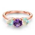 thumbnail image 3 of Gem Stone King 18K Rose Gold Plated Silver Purple Amethyst and Simulated White Opal Engagement Ring for Women | 2.00 Cttw | Round 6MM | Gemstone February Birthstone | Size 5, 3 of 6