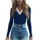 thumbnail image 3 of Blusas para mujer,Blusa informal de poliéster con cuello en V y manga corta para mujer, ideal para usar en cualquier temporada, sopatenor, 3 of 9