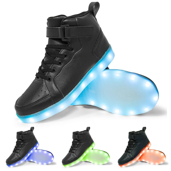 ZHOGXU Children Kids Girls Sneakers Non Slip Soft Sole Led Light Fashion Comfortable Shoes For Casual Daily Wear,Black,3.5-4 Years