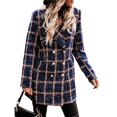 thumbnail image 3 of Chaqueta Informal de Lana con Solapa y Larga para Mujer, con Estampado y Doble Botonadura, A Cuadros Azul XXL, 3 of 10