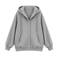 thumbnail image 5 of Fesfesfes Women's Casual Button-up Hooded Sweatshirt Fleece Lined Drawstring Waist Long Sleeve Hoodie Jacket with Pockets Loose Fit Solid Color Athletic Top, 5 of 6