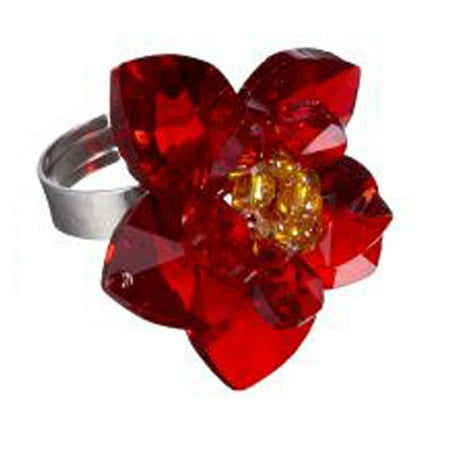Crystal Double Flower - Ganz Crystal Poinsettia Flower Rings Holiday Season Christmas Ring (Yellow)
