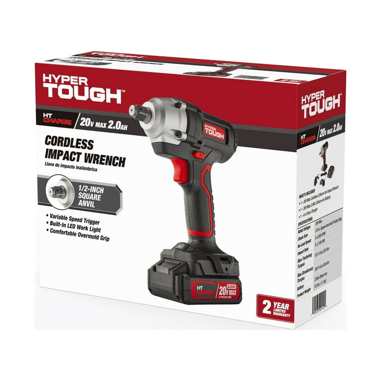 Hyper Tough 20 V Cordless 1/2-inch Impact Wrench with 2.0 Ah