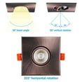 thumbnail image 3 of TORCHSTAR 3 Inch Gimbal LED Recessed Light with J-Box, Square Downlight Dimmable, 7W (50W Eqv.), CRI 90+, 3000K Warm White, ETL/Energy Star/JA8/T24, 3 Years Warranty, Oil Rubbed Bronze, Pack of 6, 3 of 6