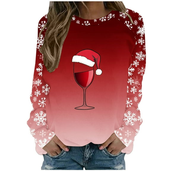 Christmas Sweatshirt for Women Santa Claus Print Pullover Long Sleeve Casual Holiday Tops Winter Xmas Graphic Sweaters