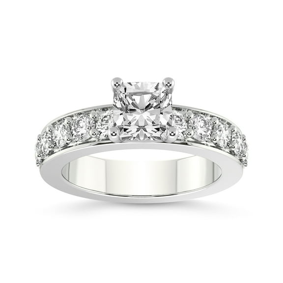 IGI Certified 1 Carat Cushion Shape Lab Grown Diamond Engagement Ring | 14K White Gold | Alfreda Half Eternity Diamond Ring | FG-VS1-VS2 Quality Friendly Diamonds