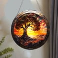 thumbnail image 1 of Adorno colgante para ventana Árbol de la Vida | Atrapasueños prismático | Disco redondo de acrílico para decoración de porches, hogar y jardín | Colgante decorativo de 15 cm con cadena y gancho, 1 of 8
