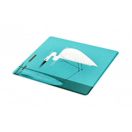

Egret Cutting Board Modern Nature Illustration with Bird Stands on Lake Shore Decorative Tempered Glass Cutting and Serving Board in 3 Sizes by Ambesonne