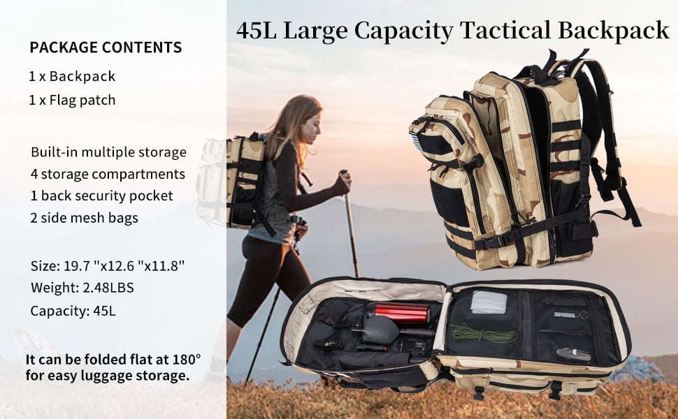 35L Yellow Camouflage Multifunction Polyester Outdoor Hiking Molle Survival Backpack Adult