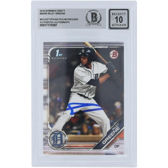 Riley Greene Detroit Tigers Autographed 2019 Bowman Draft #BD-50 Beckett Fanatics Witnessed Authenticated 10 Card - Fanatics Authentic Certified