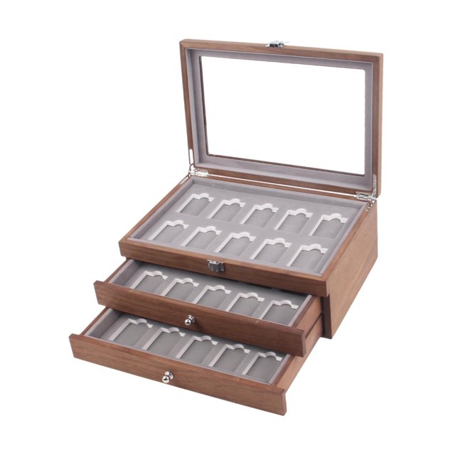 Caja De Almacenamiento De Madera Caja De Colección De Cajones De 3 Niveles Para Gabinetes Vitrina De Mesa Marrón