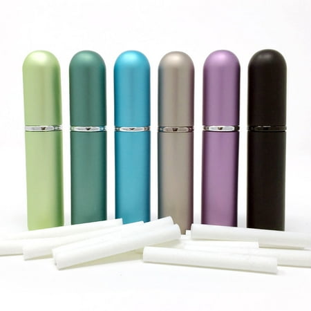 Earth Solutions Essential Oils Inhaler - Set of 6 Different Color Empty Essential Oil Personal Inhaler Refillable Aluminum and Glass With Removable Bottle by Rivertree Life