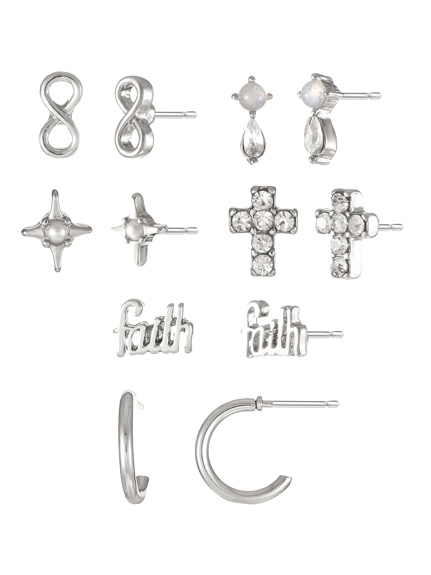 Time and Tru Silvertone Earring Set, "Faith" Motif, 6 Pairs