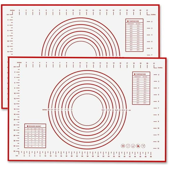 Lilymeche Concept - Silicone Pastry Mat with Measurement(2pc), Non Slip Baking Mat, BPA - Free, Rolling Pastry, Pizza & Cookies, Kneading Board for Dough Rolling, Oven Liner Baking Sheet