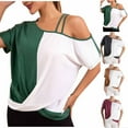 thumbnail image 2 of WREESH Women's Cold Shoulder Tops Casual Color Block Asymmetric Hem Short Sleeve Blouses Yellow, 2 of 5
