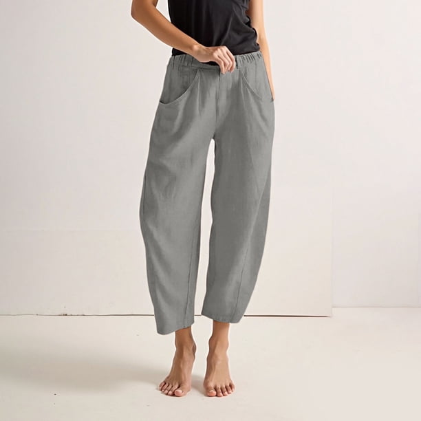 WILLBEST Pantalones Casuales de Verano para Mujer, de Lino, Holgados, de Pierna Ancha, Cómodos, con Cintura Elástica y Bolsillos Funcionales, Ideales para Uso Diario. Chica