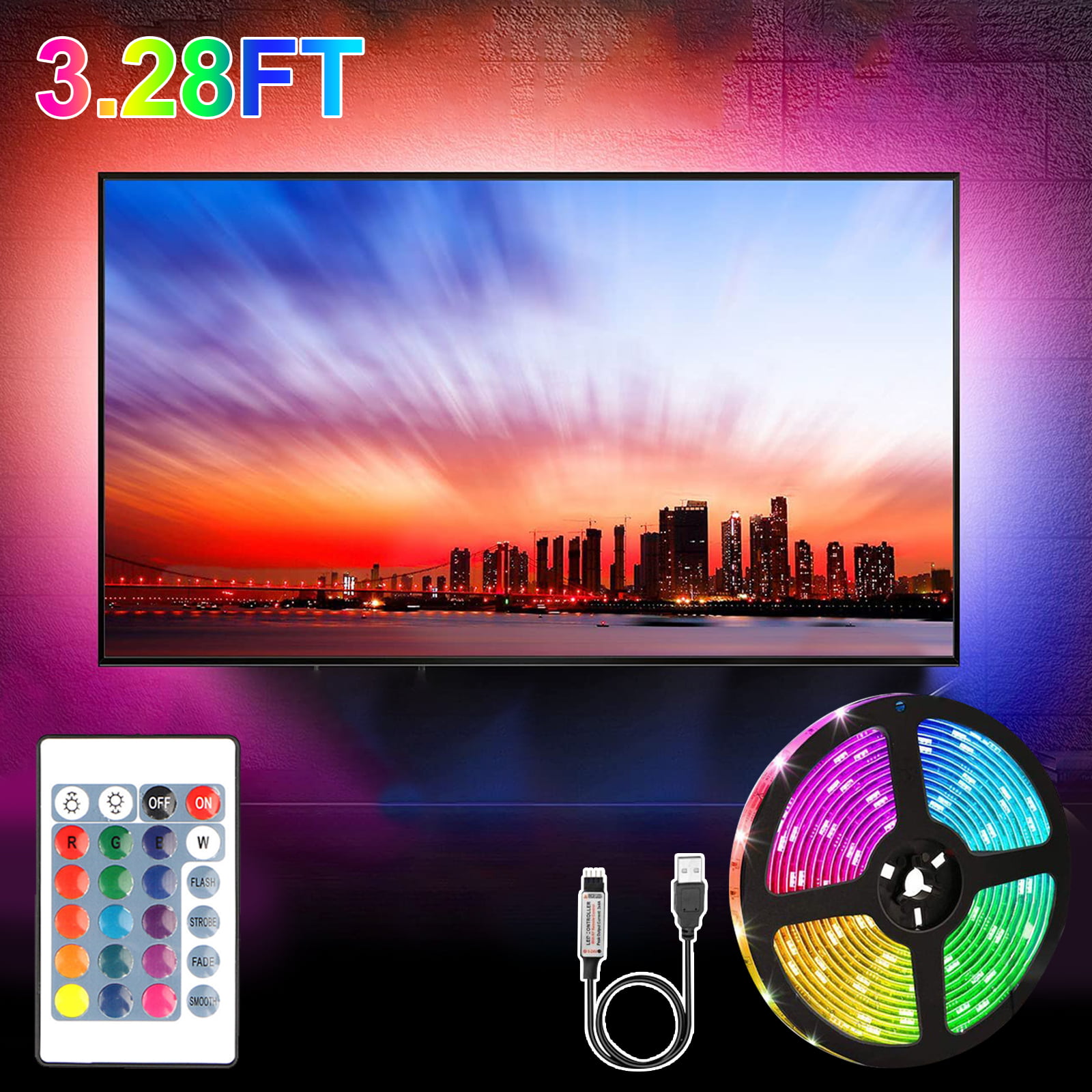 PU Covered TV Backlights with Colour Collection Sync App Customize Colour Alexa Google Assistant Smart WiFi LED Strip Lights 3M RGB Lights for 23-65in TV Computer Remote Control