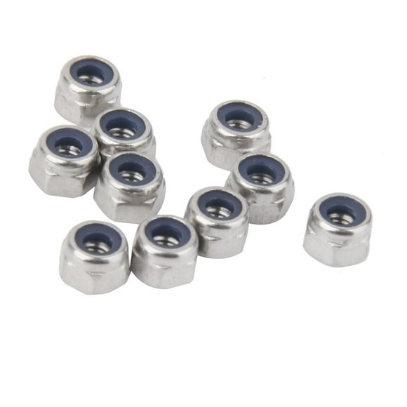 Almencla 10pcs Nylon Insert Collar Stainless Steel Material Screws Bolts Lock Nuts Tool M3
