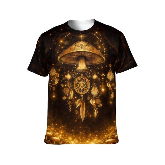 LAOLIUSN Men's Mushroom Graphic T Shirt, Psychedelic Fantasy Glow Tee, All Over Print Crew Neck Short Sleeve Shirt, S-4XL