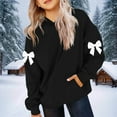 thumbnail image 4 of Cute Bow Long Sleeve Hoodies for Girls Oversized Preppy Pullover Tops Trendy Hooded Sweatshirts New Girls and Toddlers' Long Sleeve T Shirts Black 150, 4 of 5