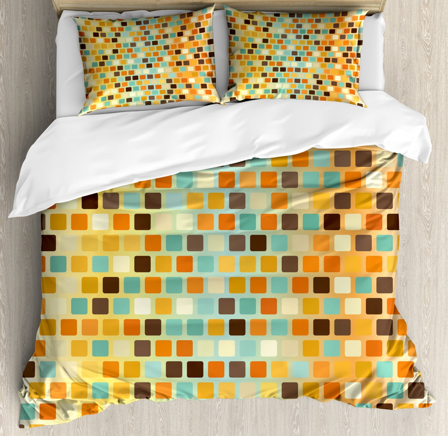 Retro King Size Duvet Cover Set Square Wall Pattern With Colorful