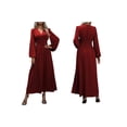 thumbnail image 3 of Women'S Spring Sleeve High Split Casual Loose V-Neck Waist A-Line Flowy Swing Maxi Length Dresses Wine Red M, 3 of 7