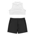 thumbnail image 3 of Linjinx Girls 2PCS Sport Outfits Racerback Crop Top with Booty Shorts Set Ballet Dance Gymnastics Ivory&Black 10, 3 of 7