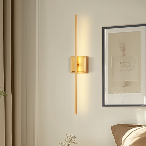 YANSUN 28in 2-Pack Rechargeable LED Wall Sconce, Gold Wall Light with Remote Control, 3000K Warm White, Dimmable Wireless Wall Lamp for Bedroom, Living Room, Staircase